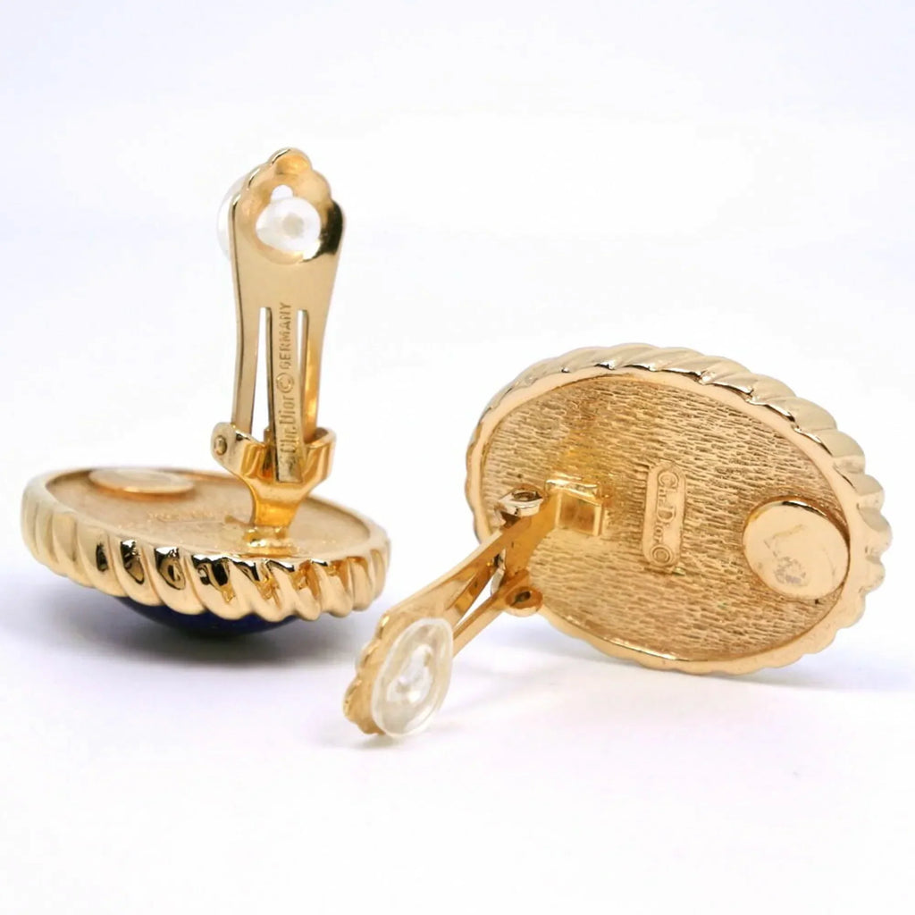Pre-Owned Christian Dior Earrings, Gold Plated, Made in Germany, Blue, Approx. 35.5g, Women's (Good)
