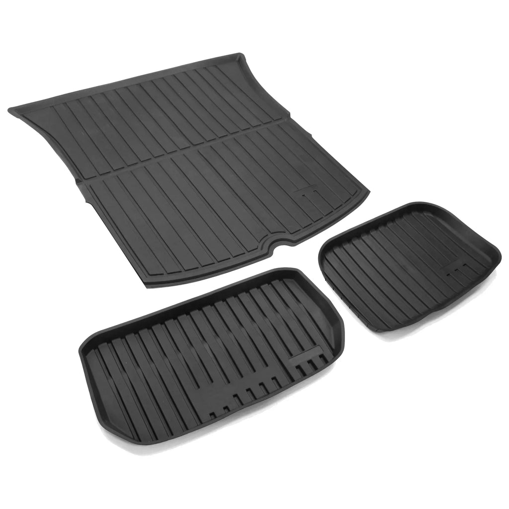 Ikon Motorsports Trunk Mats Cargo Liner Compatible with 2020-2023 Tesla Model Y Black Injection TPE All Weather Waterproof Anti-Slip Frunk Trunk Under Cargo Storage Liner Mat Interior Accessories