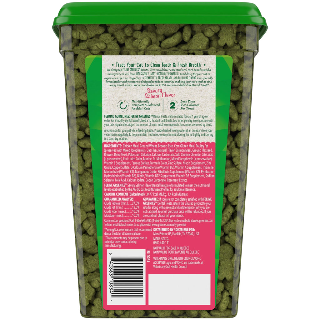 Feline Greenies Dental Natural Cat Treats, Savory Salmon Flavor, 21 oz. Tub
