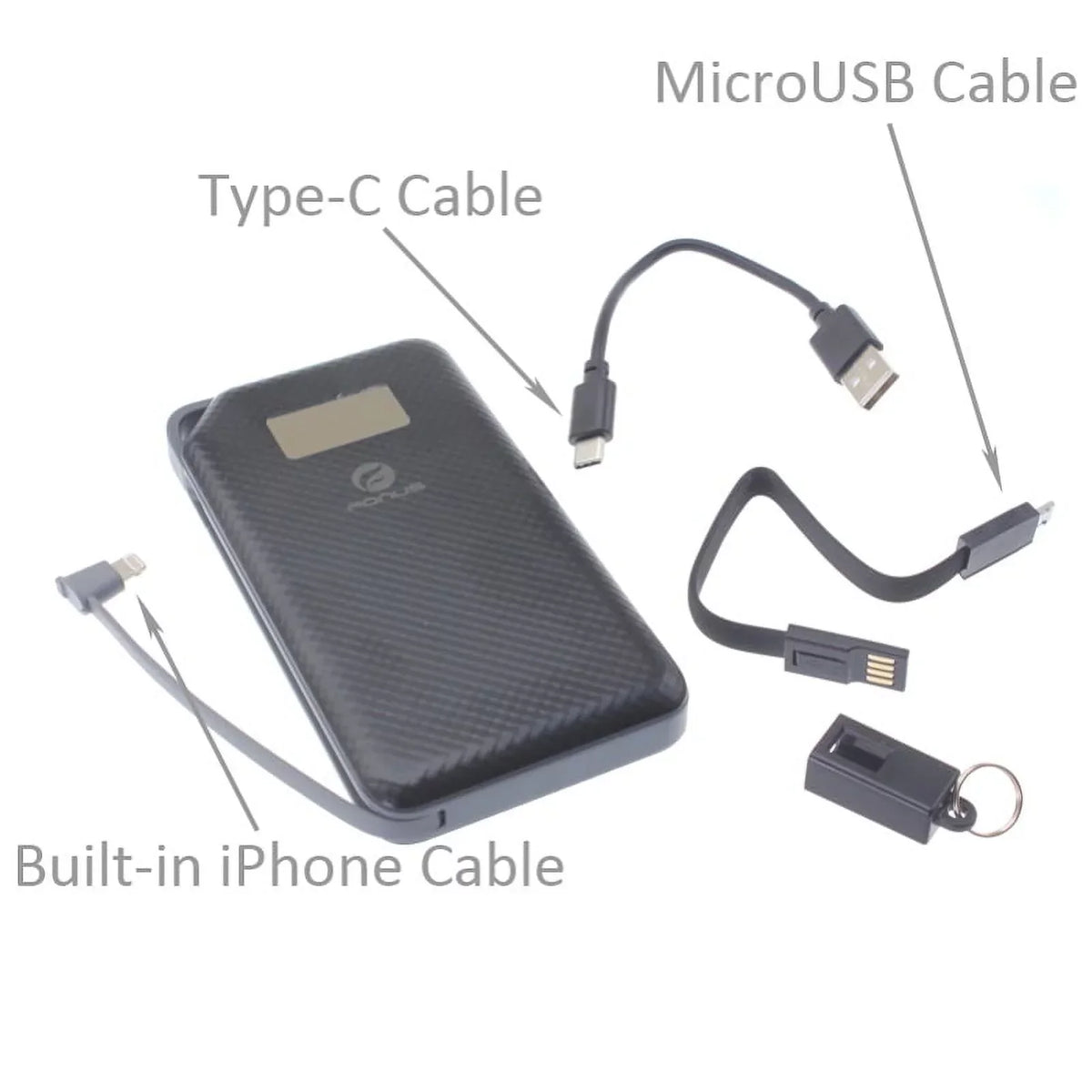 Charger 10000mAh Power Bank w Type-C Retractable USB Cable O1D for Acer Liquid Jade Primo - Alcatel PulseMix, Idol 5S 5 4S - Blackberry Key2, Motion, KEYone - BLU G9 Pro, Vivo 5 - BOLD N1