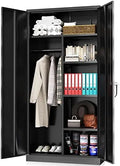 RUNFAYBIU Metal Wardrobe Closet - 72" Bedroom Armoires with Lock   Locker with Adjustable Shelves and Removable Hanging Rods (White)