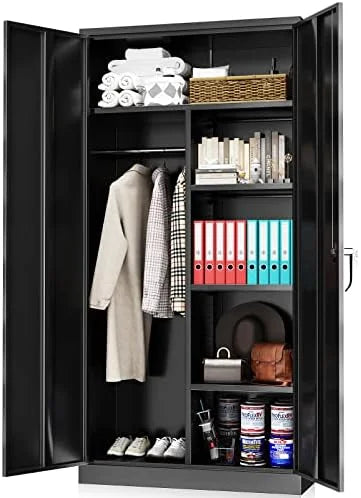 RUNFAYBIU Metal Wardrobe Closet - 72" Bedroom Armoires with Lock   Locker with Adjustable Shelves and Removable Hanging Rods (White)