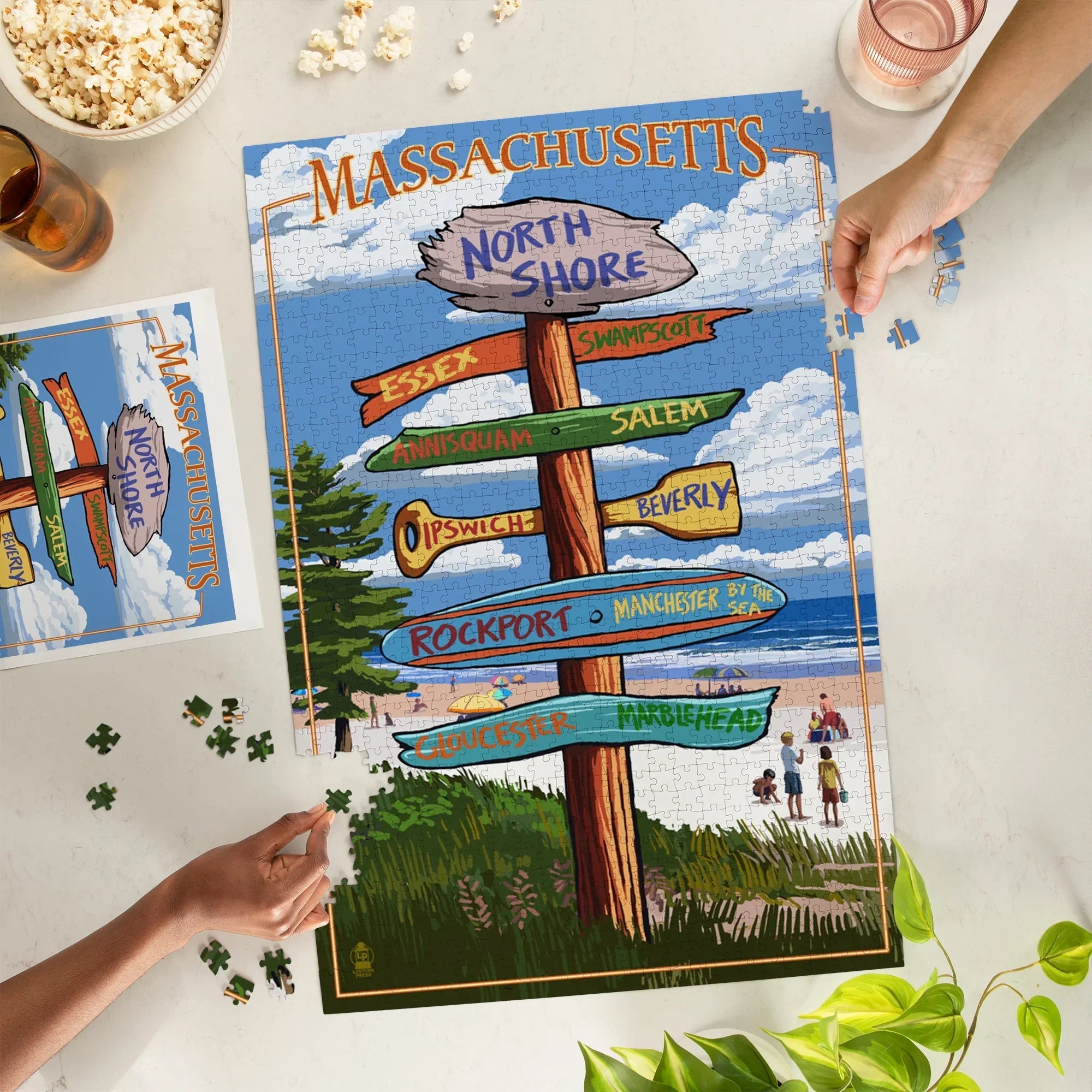 Lantern Press 1000 Piece Jigsaw Puzzle, North Shore, Massachusetts, Destinations Sign