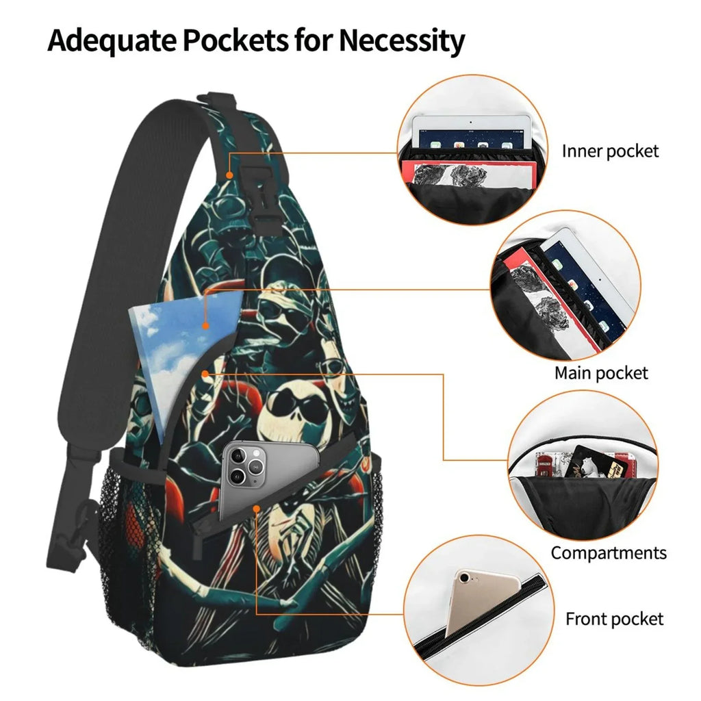 Jack Skellington Chest Bags Crossbody Sling Backpack Unisex Travel Hiking Daypack Shoulder Bag Gifts For Women Men