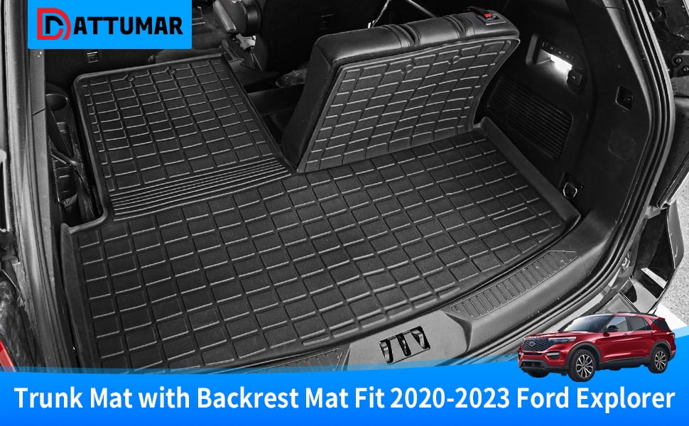 Fit 2020 2021 2022 2023 Ford Explorer Cargo Liner TPE All Weather Trunk Mat Back Seat Cover Protector for 6&7 Passenger Explorer Accessories (Trunk Mat with Backrest Mat)