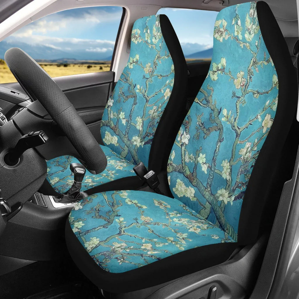 Xoenoiee Car Seat Cover Plum Blossoms Print Polyester Vehicle Bucket Seat Cover 2 Pack Set Front Seat Covers for Most Cars SUV Sedan Pickup Truck, Easy to Install