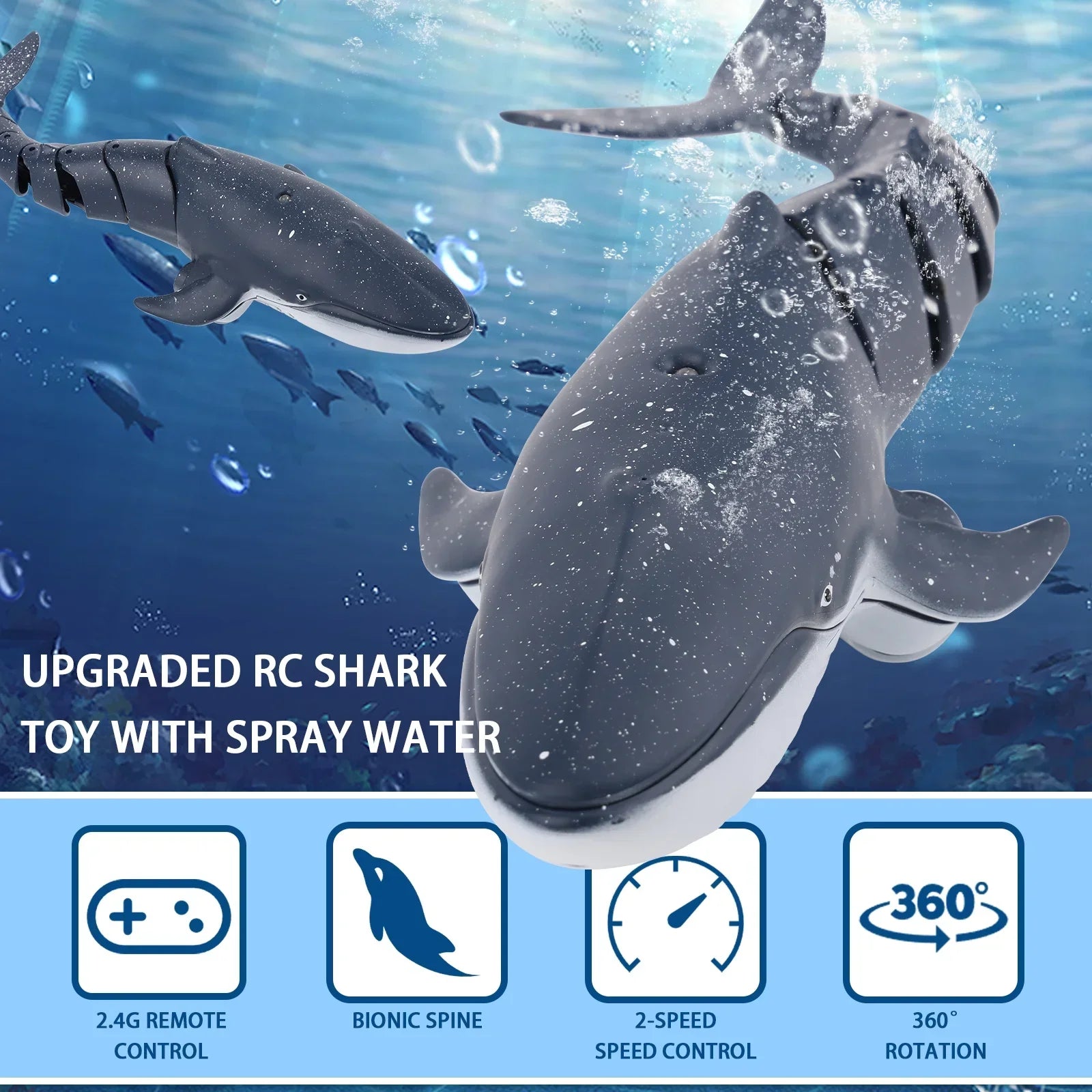 Ant Class Remote Control Whale Toys, RC Shark Spray Water Boat Toy for Boys Girls, Swimming Pool Toys, RC Boat for Kids, Diving Toys for Pool