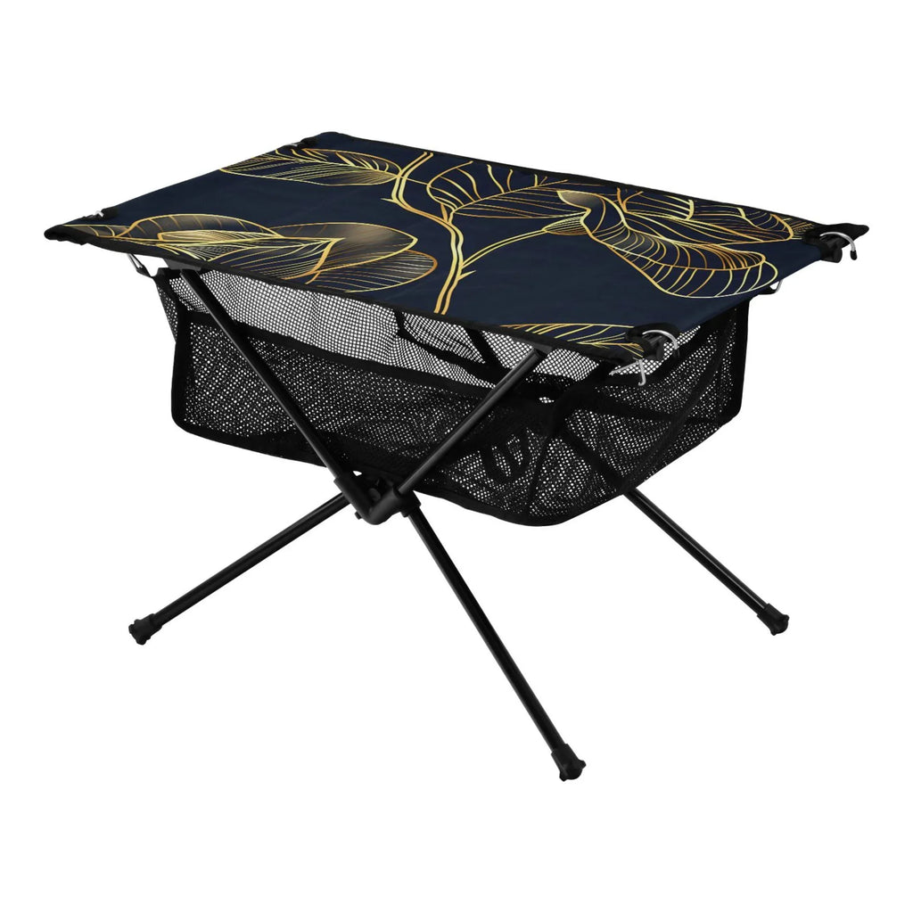 Luxury Golden Rose Flower Camping Folding Table Portable Beach Table with Storage Bag Compact Picnic Table for Outdoor Travel Fishing BBQ