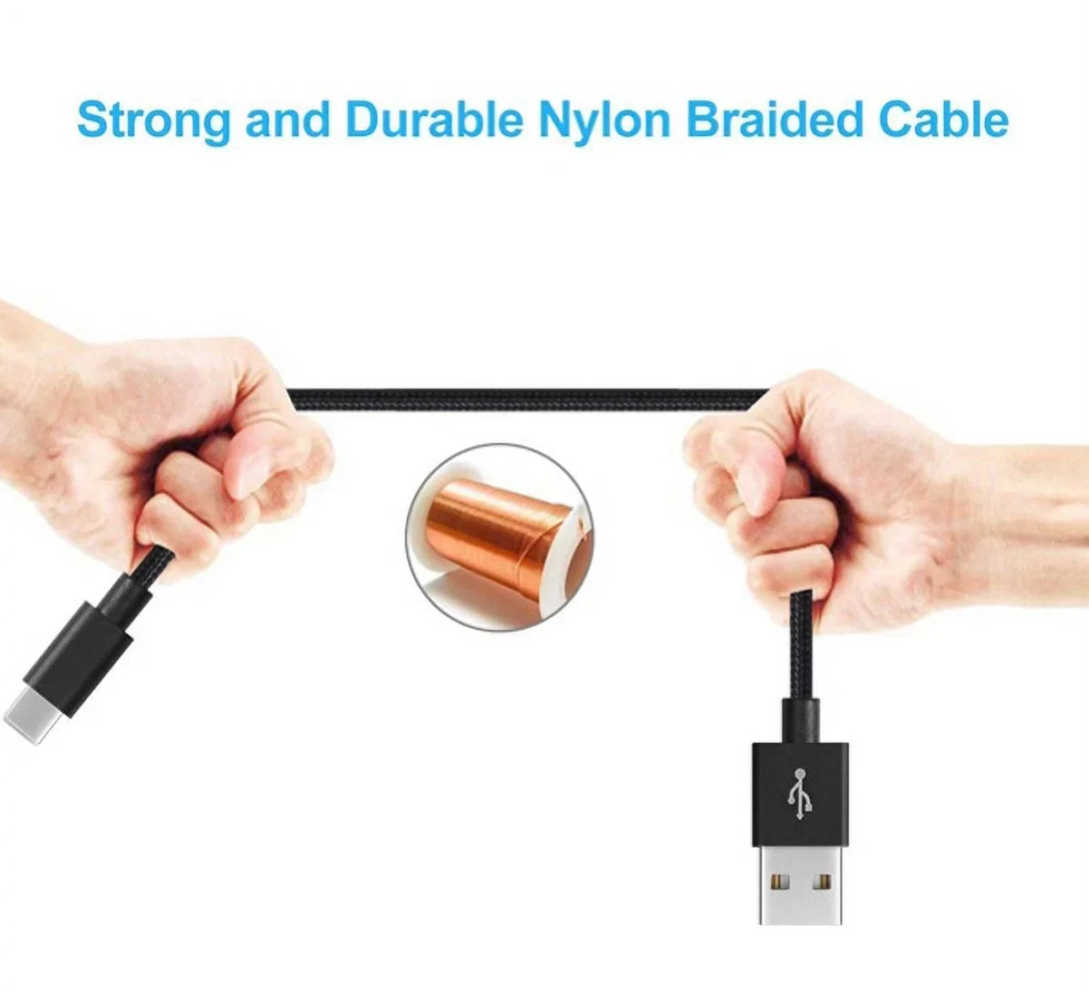 Rugged Durable Canvas Case Holster Metal Belt Clip w Black Durable Braided 10ft Long Type-C Cable Rapid Charger Sync USB Wire Y4P for Nokia 3.1 Plus - OnePlus 5T, 6, 6T, 7 Pro - Razer Phone 2