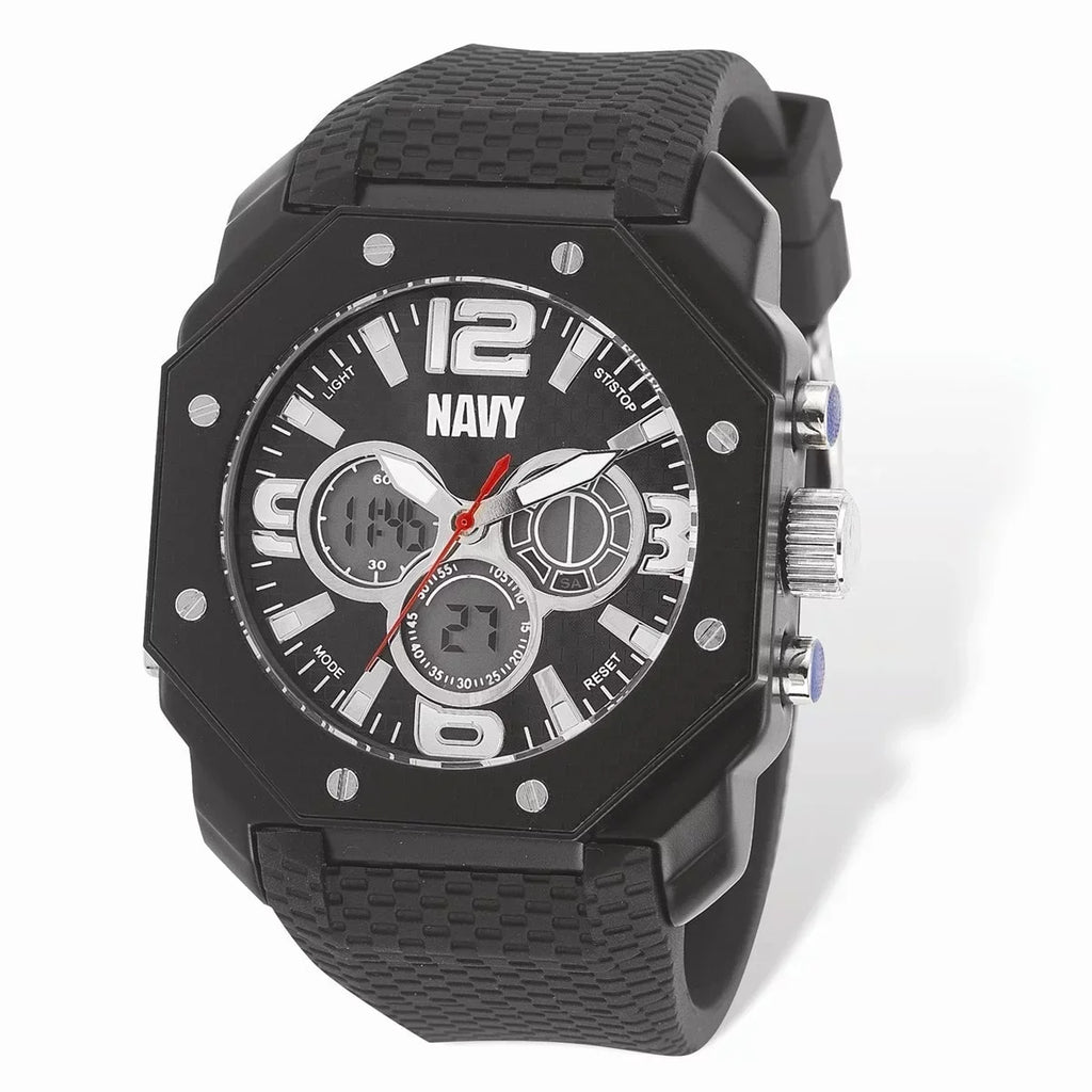 US Navy C28 Watch, Blk Dial & Blk Rubber Strap