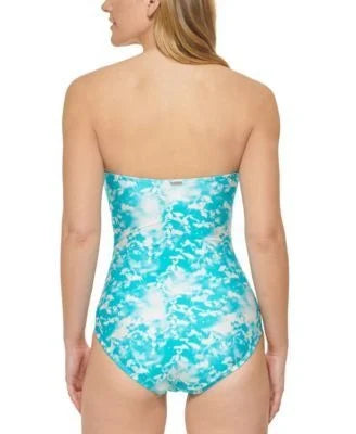 Calvin Klein TROPICAL WATERS MULTI V-Notch Bandeau One-Piece Swimsuit, US 6