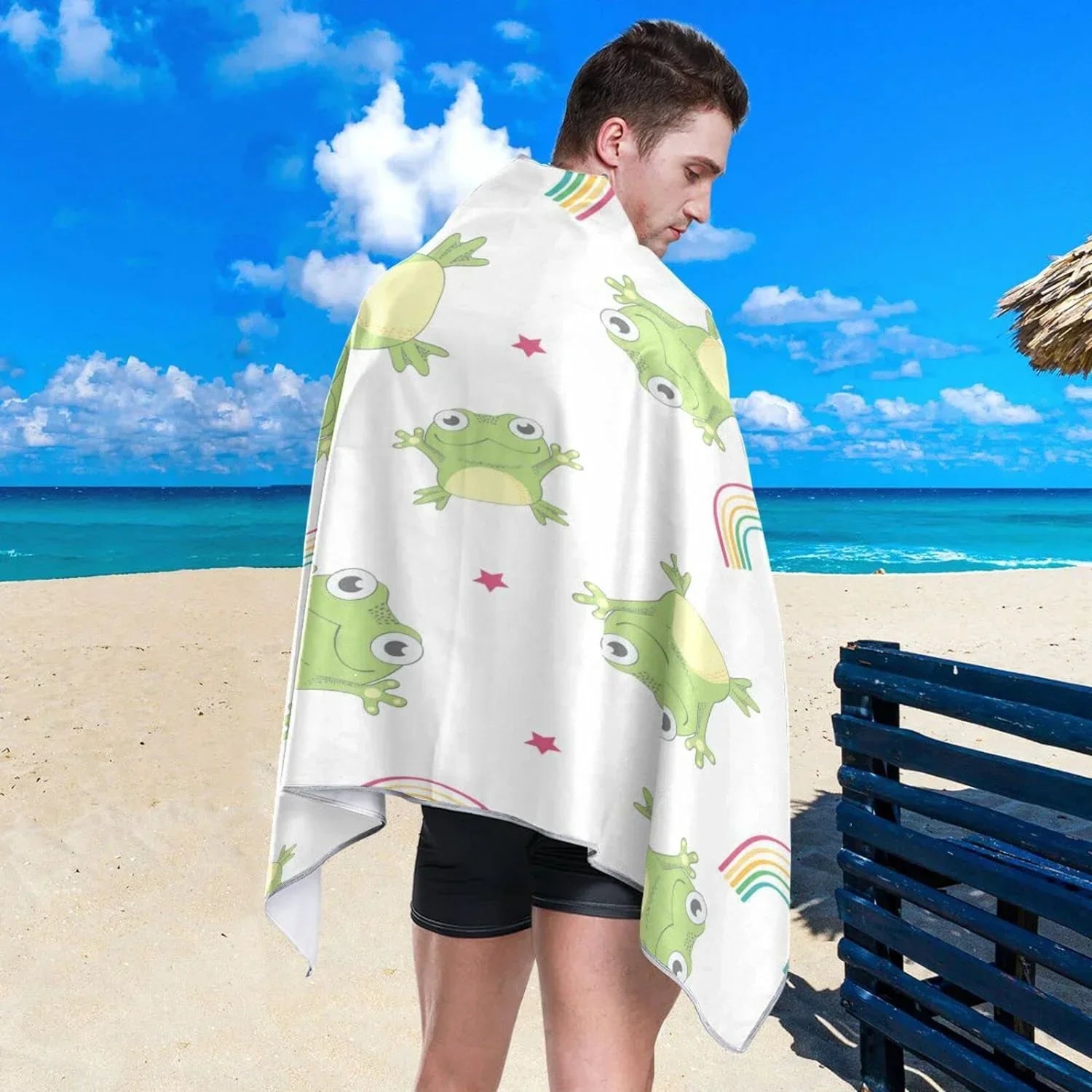 Bestwell Cartoon Frogs Beach Towel Oversized Towel Blanket, Thin Lightweight Microfiber Sand Free Quick Dry Towel, 31”X71” Multipurpose Pool Bath Yoga Swim Shower Towel