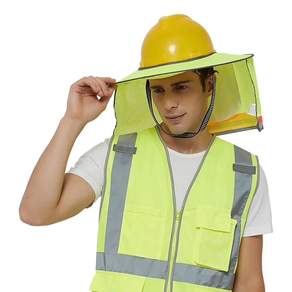 Toptie 3 Pack Hard Hat Sun Shield, Full Brim Mesh Sunshade with Visor, High Visibility Neck Shield