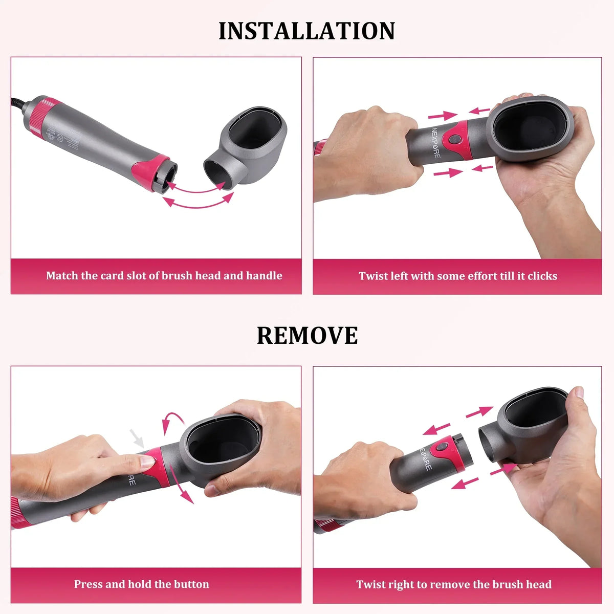 NEXPURE 5 in 1 Multifunctional Hair Dryer Styling Tool, Detachable Salon 5-in-1 Multi-Head Hot Air Comb,Negative Ion Automatic Suction Hair Curler for Women