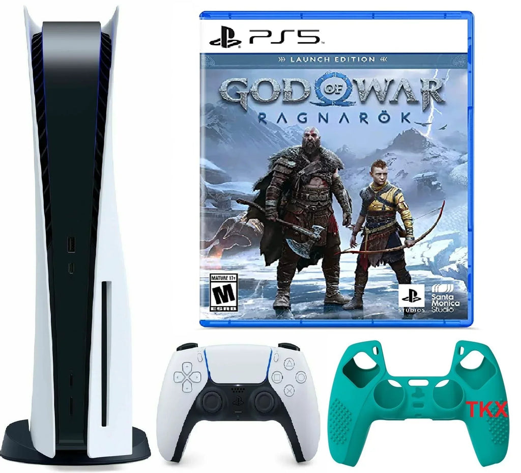 2022 Newest PlayStation_PS5 Gaming Console Disc Version Bundle with God of War Ragnark / Silicone Controller Cover Skin