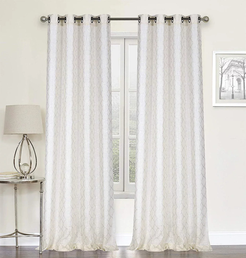Regal Home Collections 2 Pack Metallic Trellis Grommet Top Semi Sheer Curtains - Beige