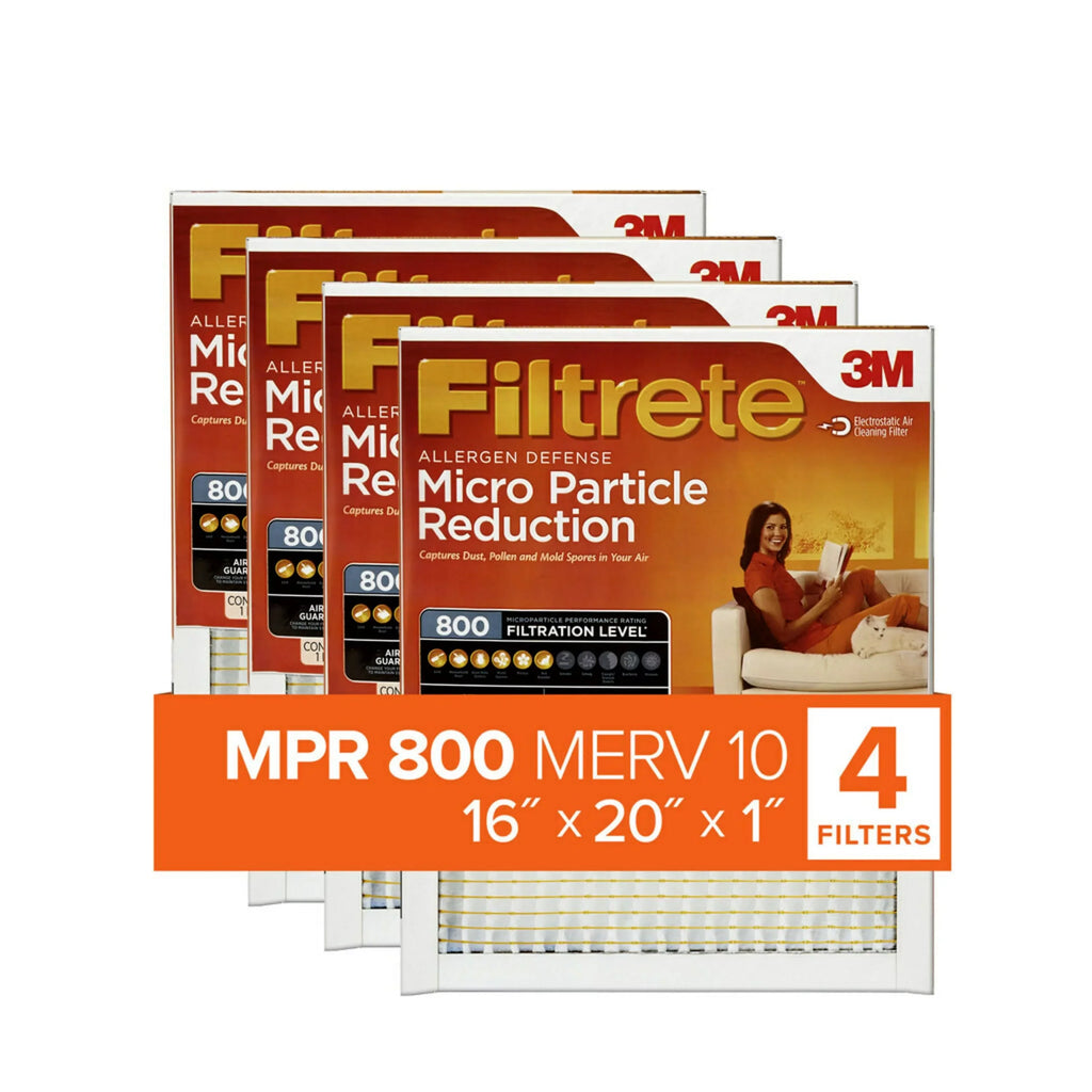 Filtrete 16x20x1, MERV 10, Micro Particle Reduction HVAC Furnace Air Filter, 800 MPR, 4 Filters