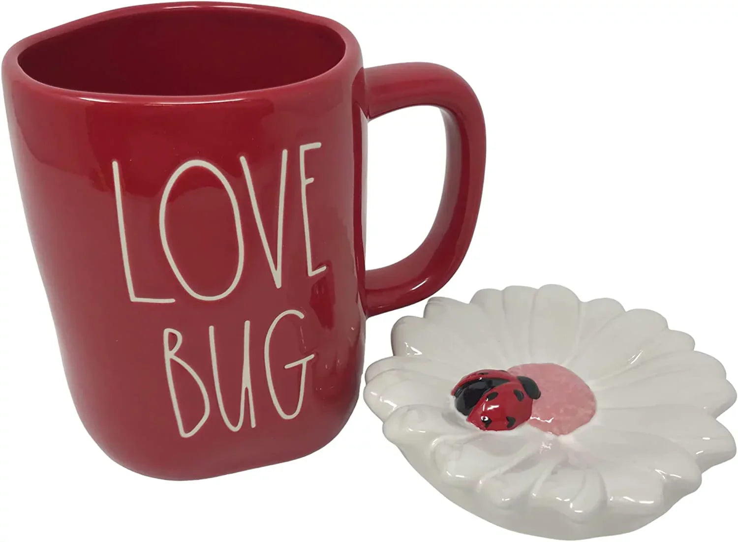 Rae Dunn by Magenta Love Bug Red Ceramic Mug with White Top and Red Ladybug Black LL Letters Valentine's Day
