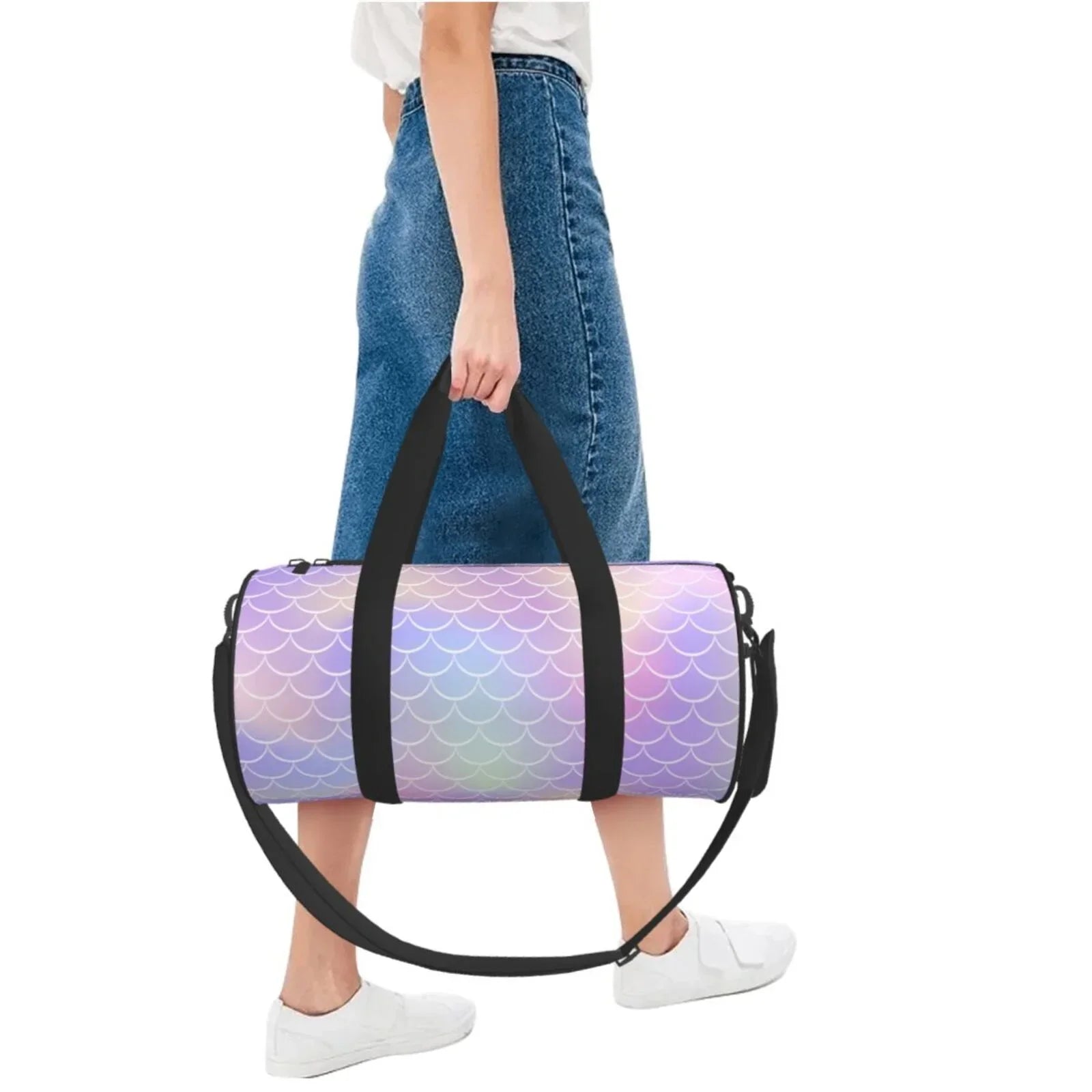 Coaee Fish Scale1 Large Capacity Travel Luggage Bag Cylinder Gym Bag Waterproof Sports Bag with Pocket and Compartment