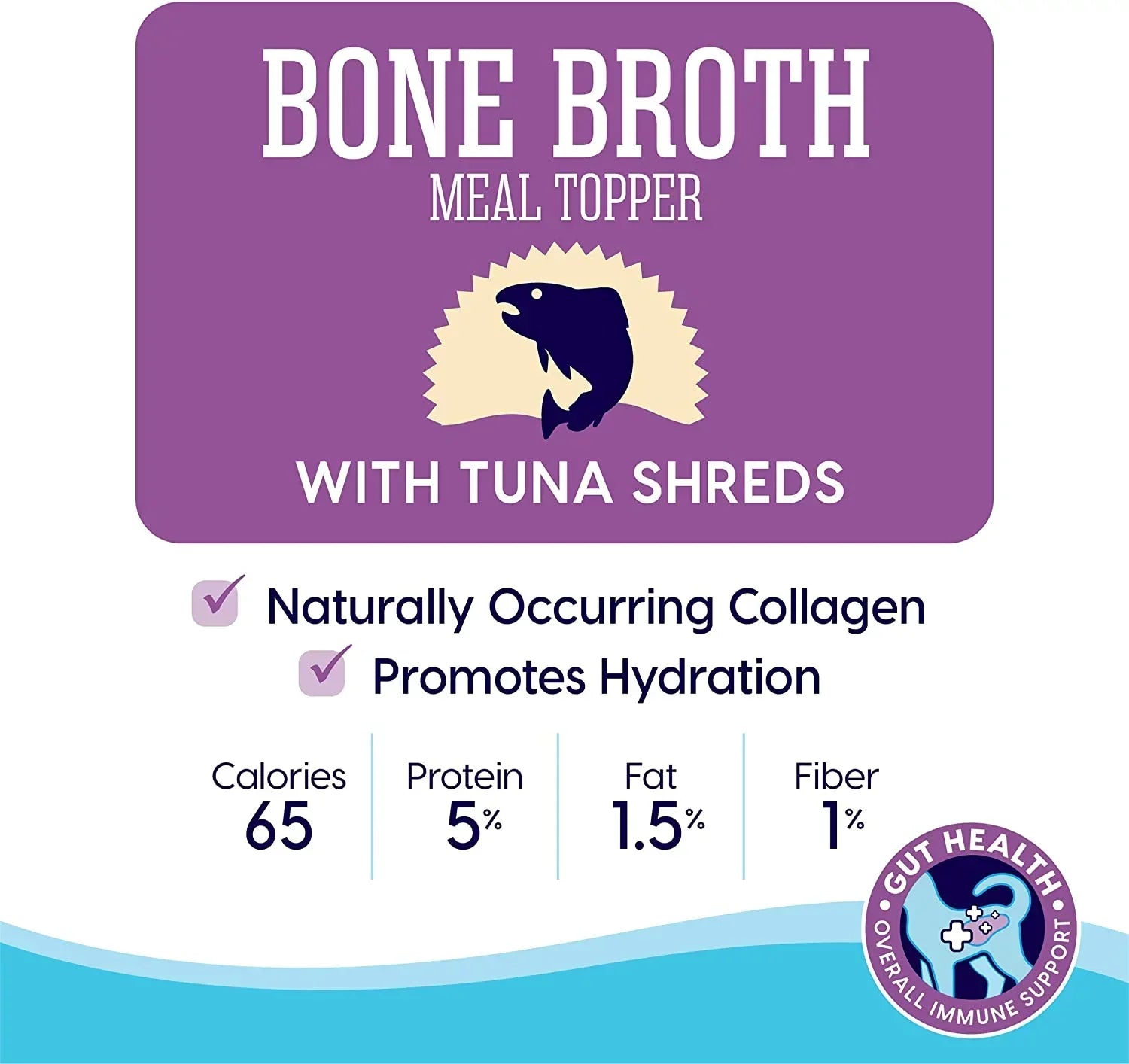 Solid Gold Bone Broth Meal Toppers for Cats - Nutrient Rich Wet Cat Food Meal Toppers with Tuna Shreds to Promote Hydration - Easy to Serve Grain Free Cat Food Gravy 12 Pack
