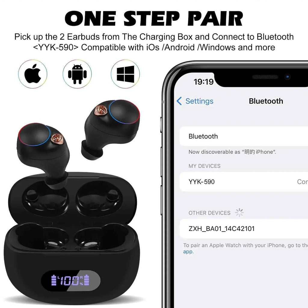 UrbanX True Wireless Bluetooth Earbuds + Charging Case, Black, Dual Connect, IPX5 Water Resistance, Bluetooth 5.2 Connection, Balanced, Bass Boost Compatible with Lenovo Tab M9