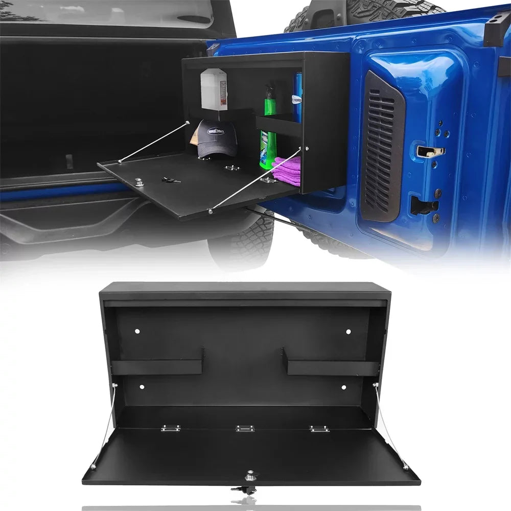 Hooke Road Fit 2021-2023 Ford Bronco Folding Tailgate Table Lockable Steel Storage Box Black