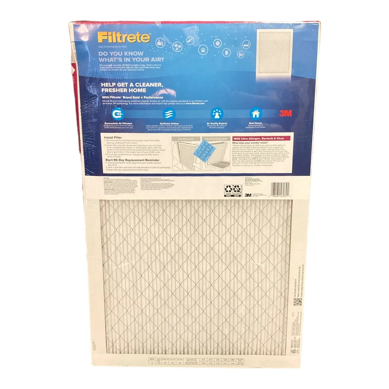 Filtrete Ultra Allergen 2X Bacteria & Virus Filter (1600 MPR) 25x16x1 (4 Pack)