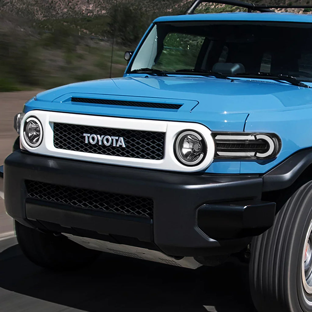DNA Motoring HL-LB-FJC07-BK-CL1 For 2007 to 2014 Toyota FJ Cruiser Pair LED DRL+Sequential Turn Signal Front Bumper Headlight Corner Lamps Black/Clear 08 09 10 11 12 13