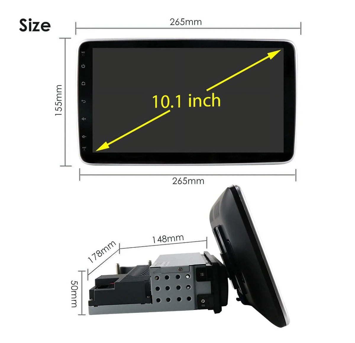 Hizpo Single 1 DIN Rotatable 10.1'' Android 10 Touch Screen With Apple Carplay& Android Auto Car Stereo Radio GPS Navigation Wifi Bluetooth