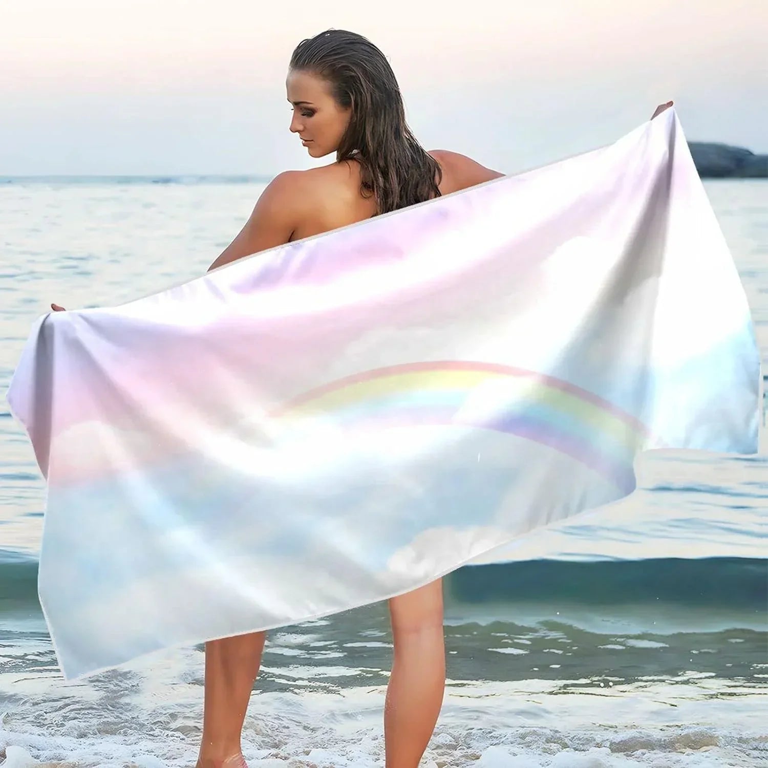 Bestwell Magical Rainbow Sky Beach Towel - Lightweight Compact Oversized Travel Towels - Super Absorbent Quick Dry Towel for Swimming Camping Holiday（294）