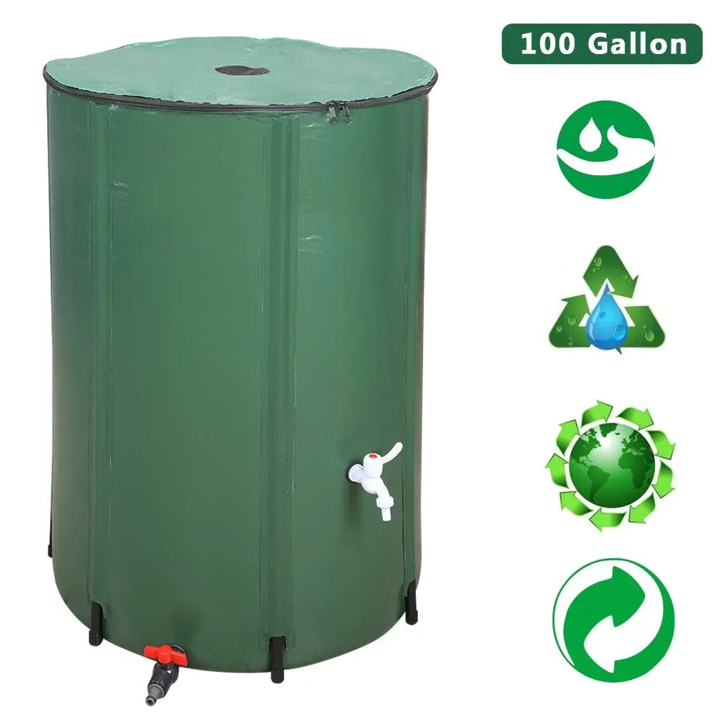 UBesGoo 100 Gallon Collapsible Rain Barrel, Portable Water Storage Tank, Rainwater Collection System Downspout