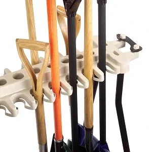 Suncast Lawn and Garden Steel Tool Storage Rack with Wheels for 30 Tools, Light Taupe