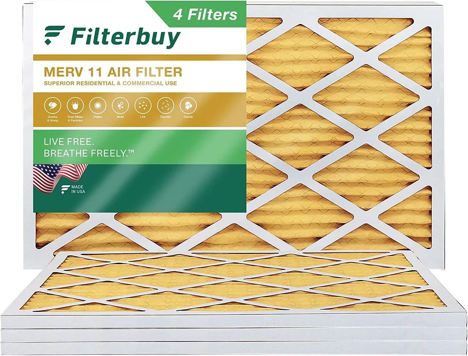 Filterbuy 15x30x1 MERV 11 Pleated HVAC AC Furnace Air Filters (4-Pack)