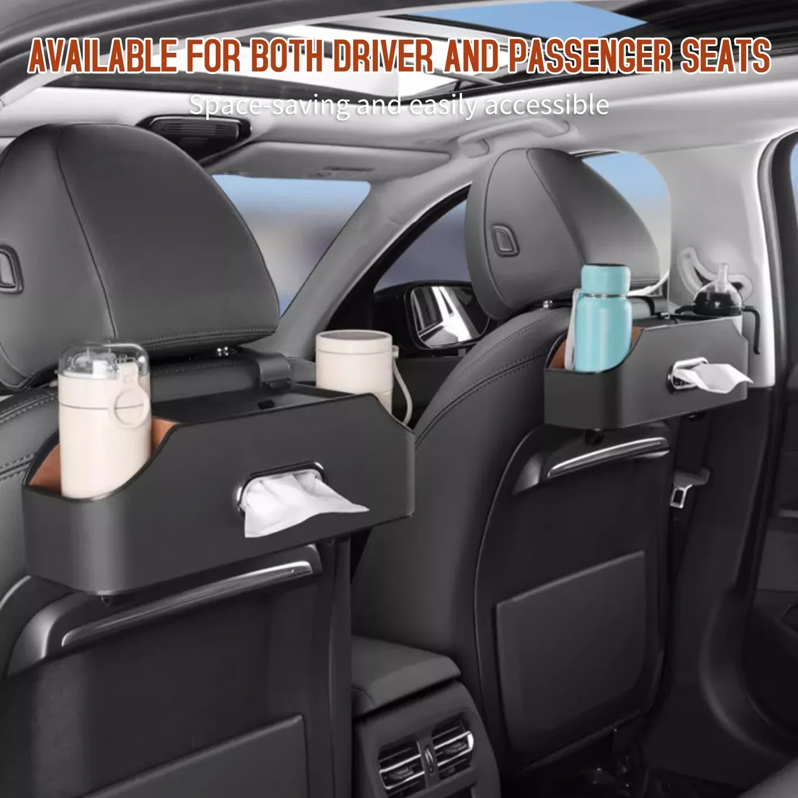 Car Backseat Organizer, Car Headrest Backseat Organizer with Cup Holder, Tissue Box, Headrest Hook, Phone Holder, Multifunctional Storage Box to Organize Toys Phones Bottles Snacks Books