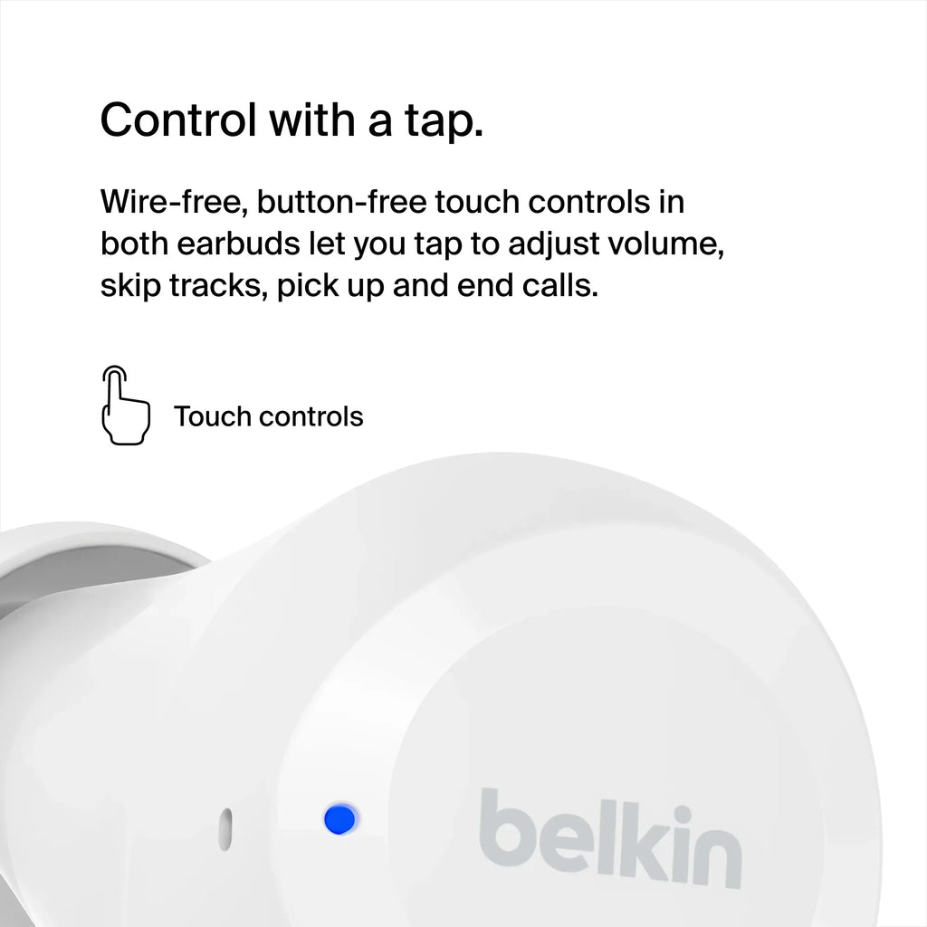 Belkin SoundForm™ Bolt, True Wireless Earbuds, Wireless Charging, IPX5 Sweat and Water Resistant, USB-C, Up to 28 Hours of Battery Life, iPhone, Galaxy, Pixel and More - White
