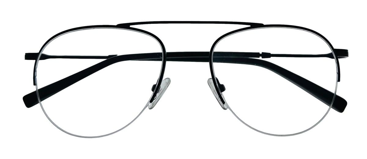 Jones New York Mens Matte Black Rimless Metal Eyewear Aviator Frame. J359. 53mm