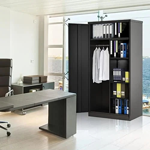 RUNFAYBIU Metal Wardrobe Closet - 72" Bedroom Armoires with Lock   Locker with Adjustable Shelves and Removable Hanging Rods (White)