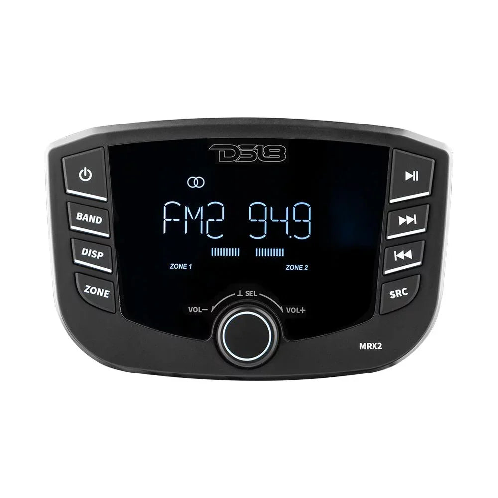 DS18 MRX2 HYDRO Round Marine Headunit with 2 Zones, RGB Lights, and Bluetooth
