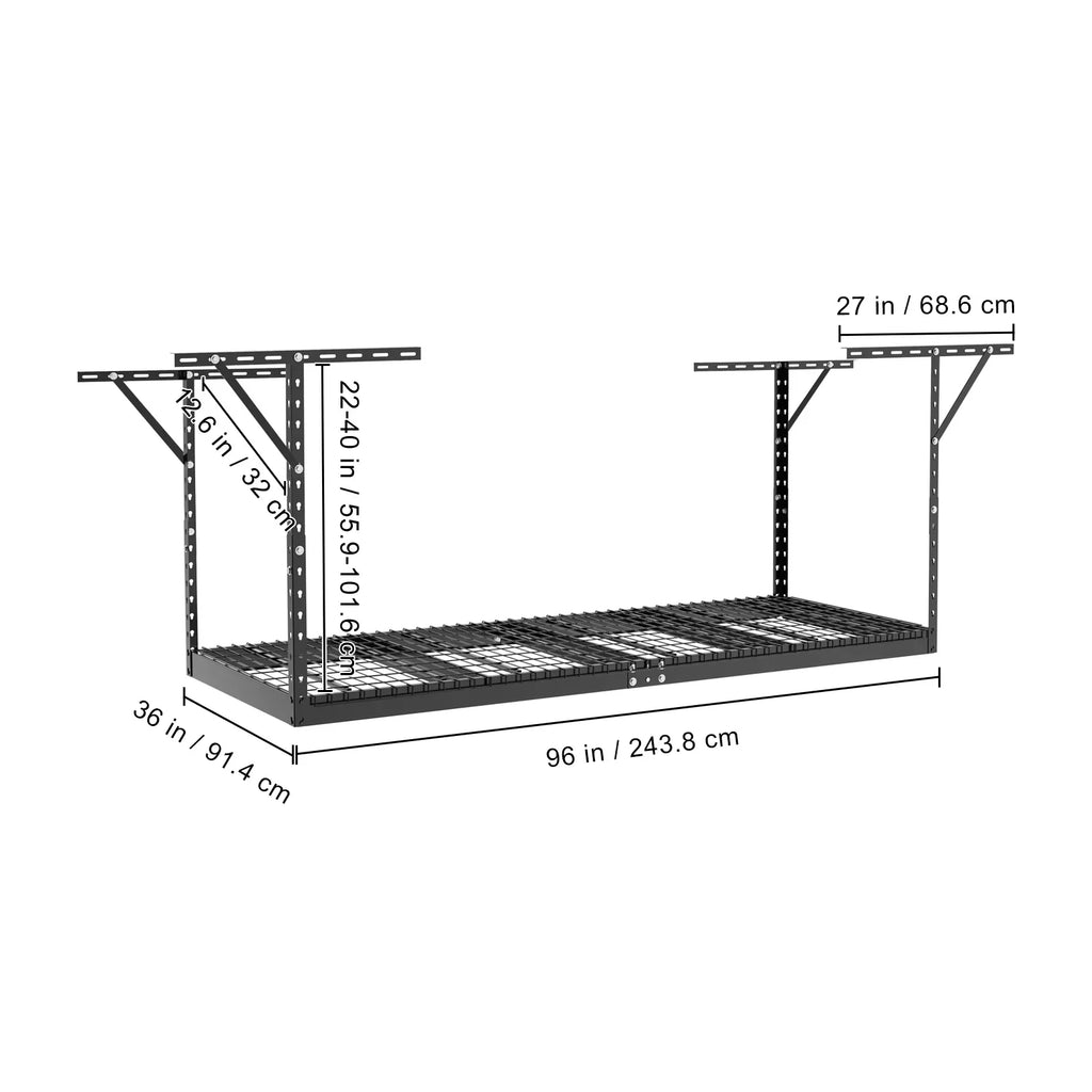 BENTISM Overhead Adjustable Garage Storage Rack 36x96in Ceiling Rack 600lbs Black