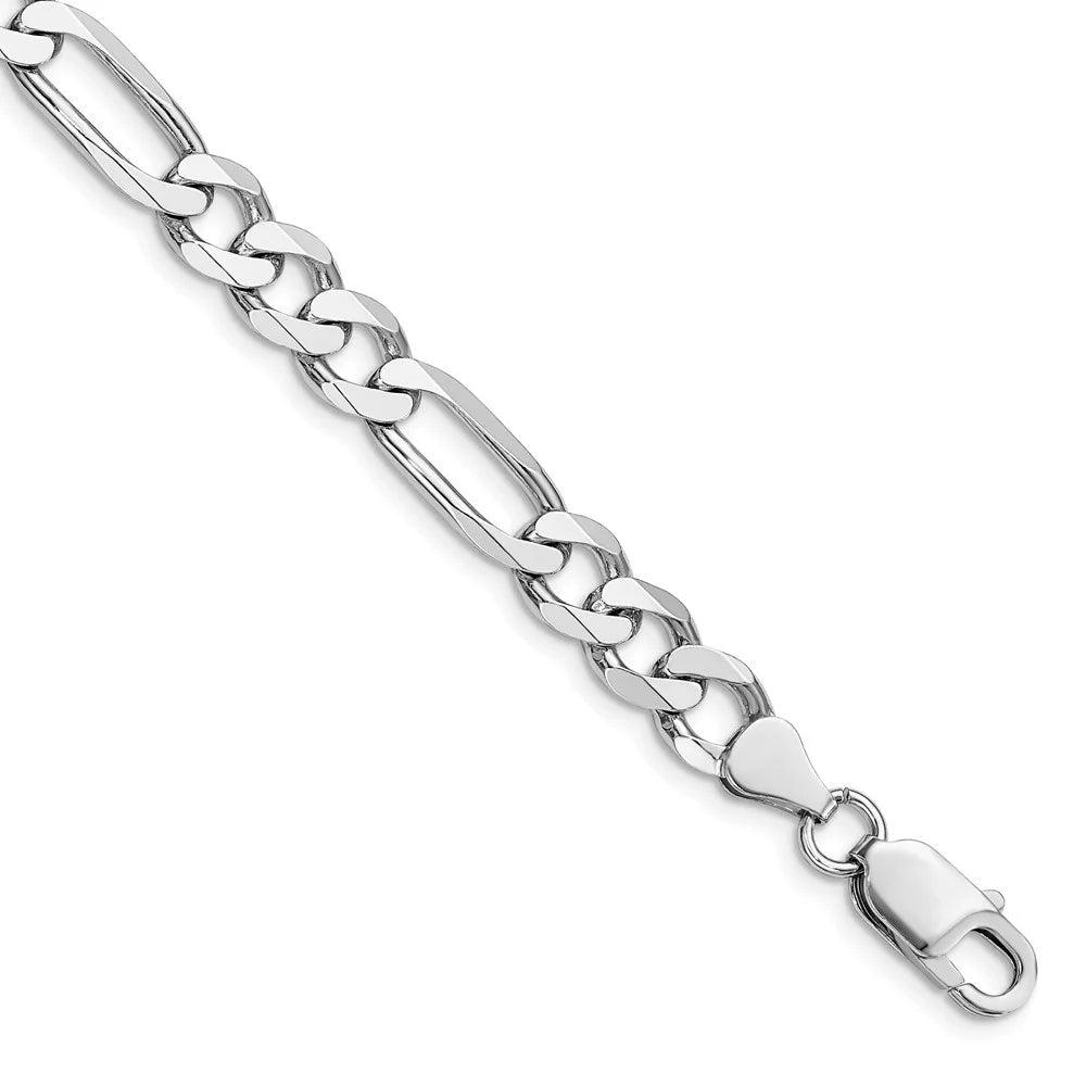 Auriga 925 Sterling Silver Rhodium Plated 7.5mm Figaro Bracelet 8 inch for Women