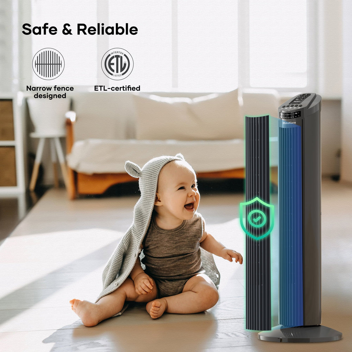MaxKare 30" Tower Fan 120° Oscillating Fan 60dB Quiet Cooling Fan with Remote Control 3 Speeds 3 Wind Modes Timer for Bedroom, Dark Gray