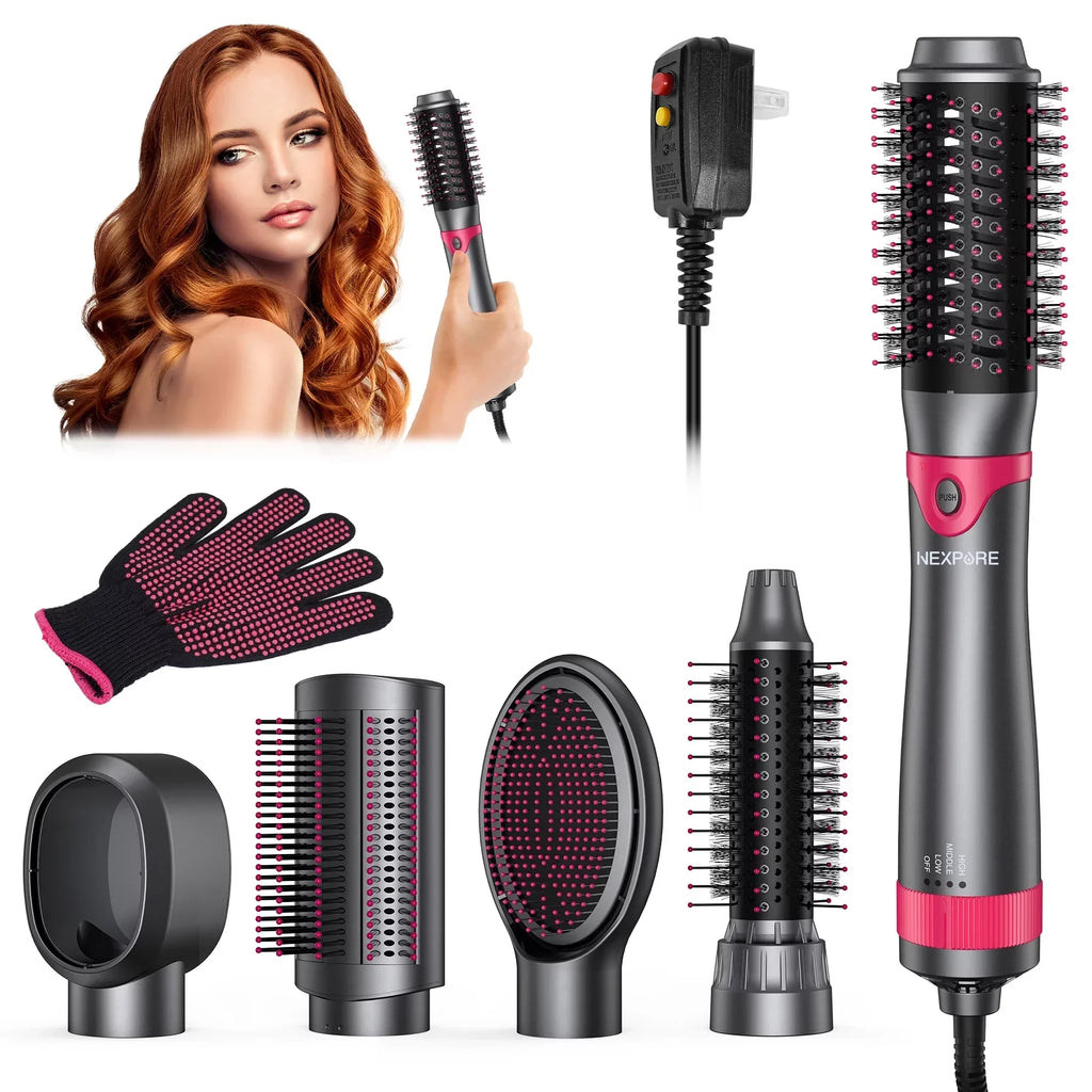 NEXPURE 5 in 1 Multifunctional Hair Dryer Styling Tool, Detachable Salon 5-in-1 Multi-Head Hot Air Comb,Negative Ion Automatic Suction Hair Curler for Women