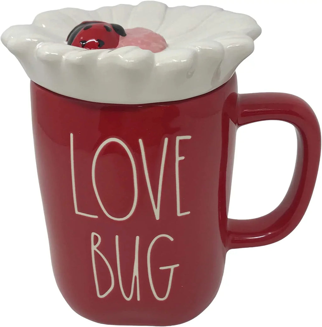 Rae Dunn by Magenta Love Bug Red Ceramic Mug with White Top and Red Ladybug Black LL Letters Valentine's Day