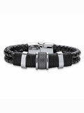 PalmBeach Jewelry Men's Tribal Bracelet With Magnetic Clasp in Stainless Steel and Braided Black Leather 8"