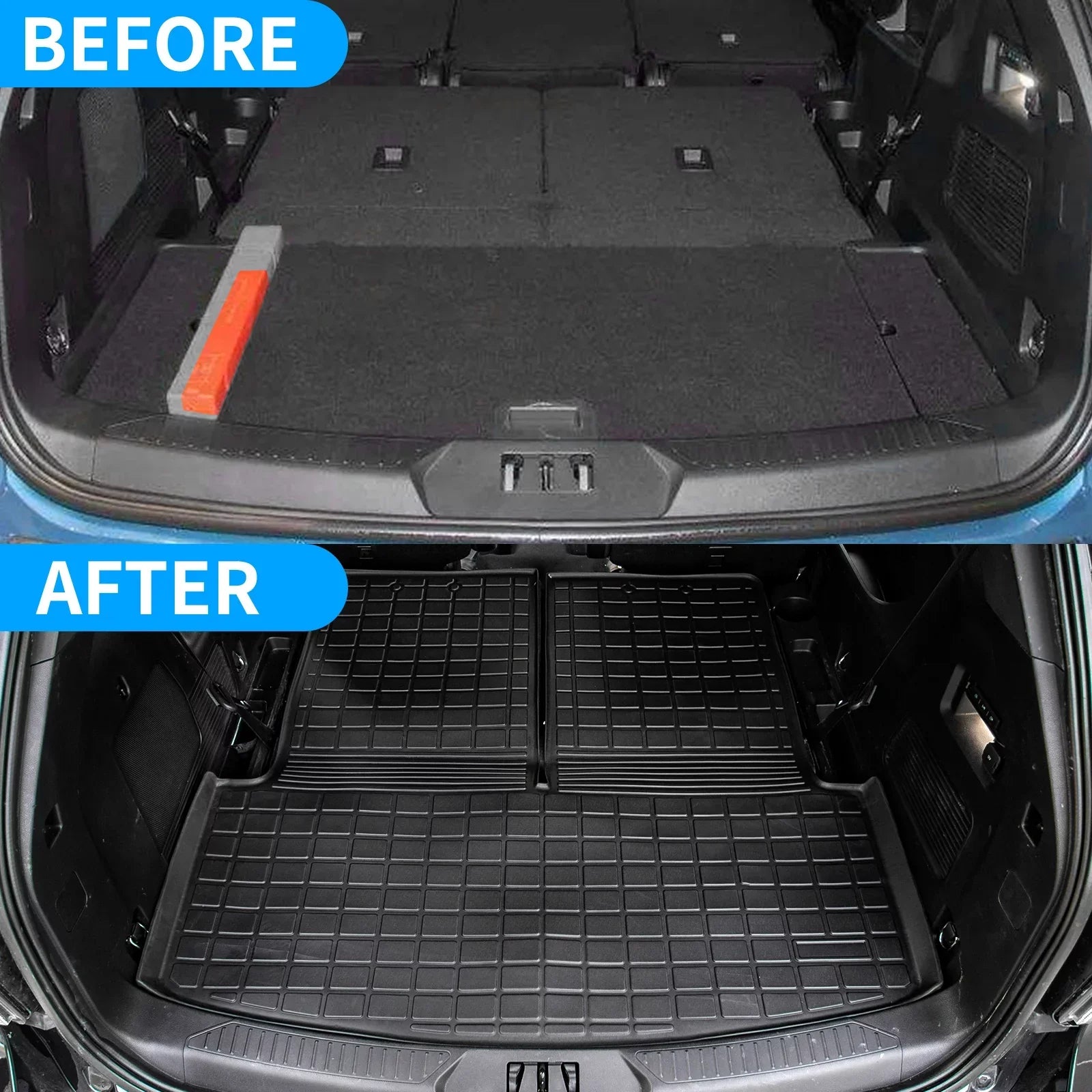 Fit 2020 2021 2022 2023 Ford Explorer Cargo Liner TPE All Weather Trunk Mat Back Seat Cover Protector for 6&7 Passenger Explorer Accessories (Trunk Mat with Backrest Mat)