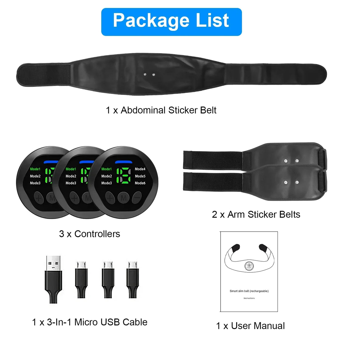 iMounTEK Muscle Stimulator Workout Equipment Abdominal Toning Belt ABS Training Fitness Equipment Waist Trimmer Belt, 6 Modes, 18 Intensity Levels, Home Office Equipment