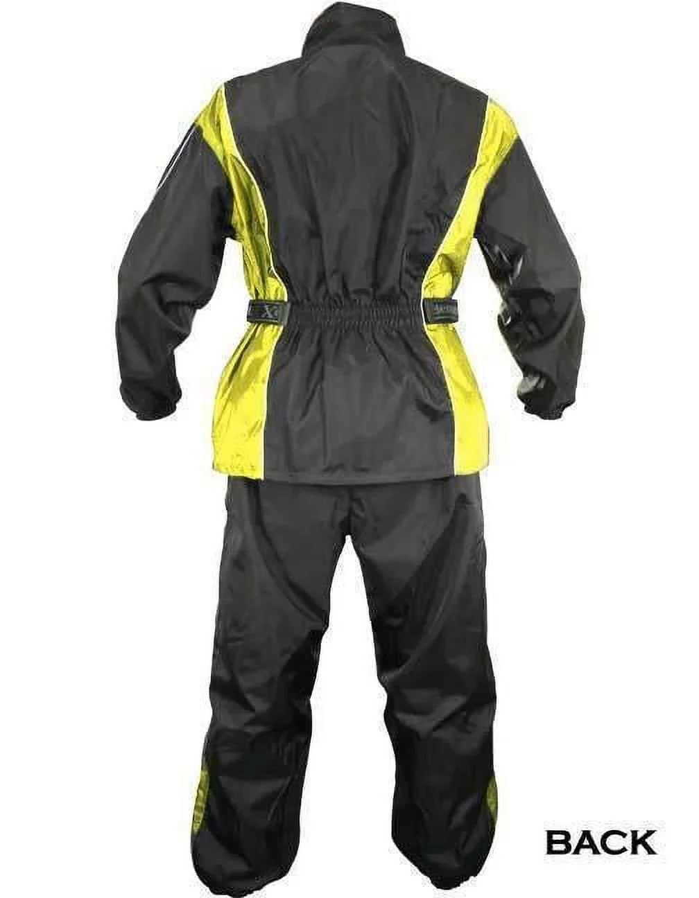 Xelement RN4782 Men's Black and Yellow 2-Piece Motorcycle Rain Suit with Boot Strap Medium