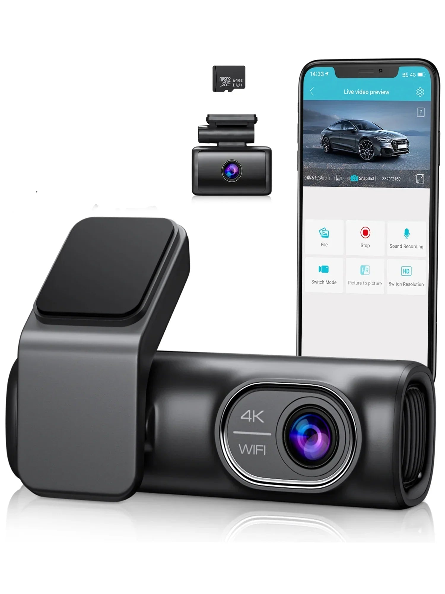 Dual Dash Cam Front and Rear, OMBAR 4K 1080P 5G WiFi & GPS Full HD Car Dashcam with 64G SD Card, WDR Night Vision, 24h Parking Mode, 170°Wide, G-Sensor, Loop Recording, APP