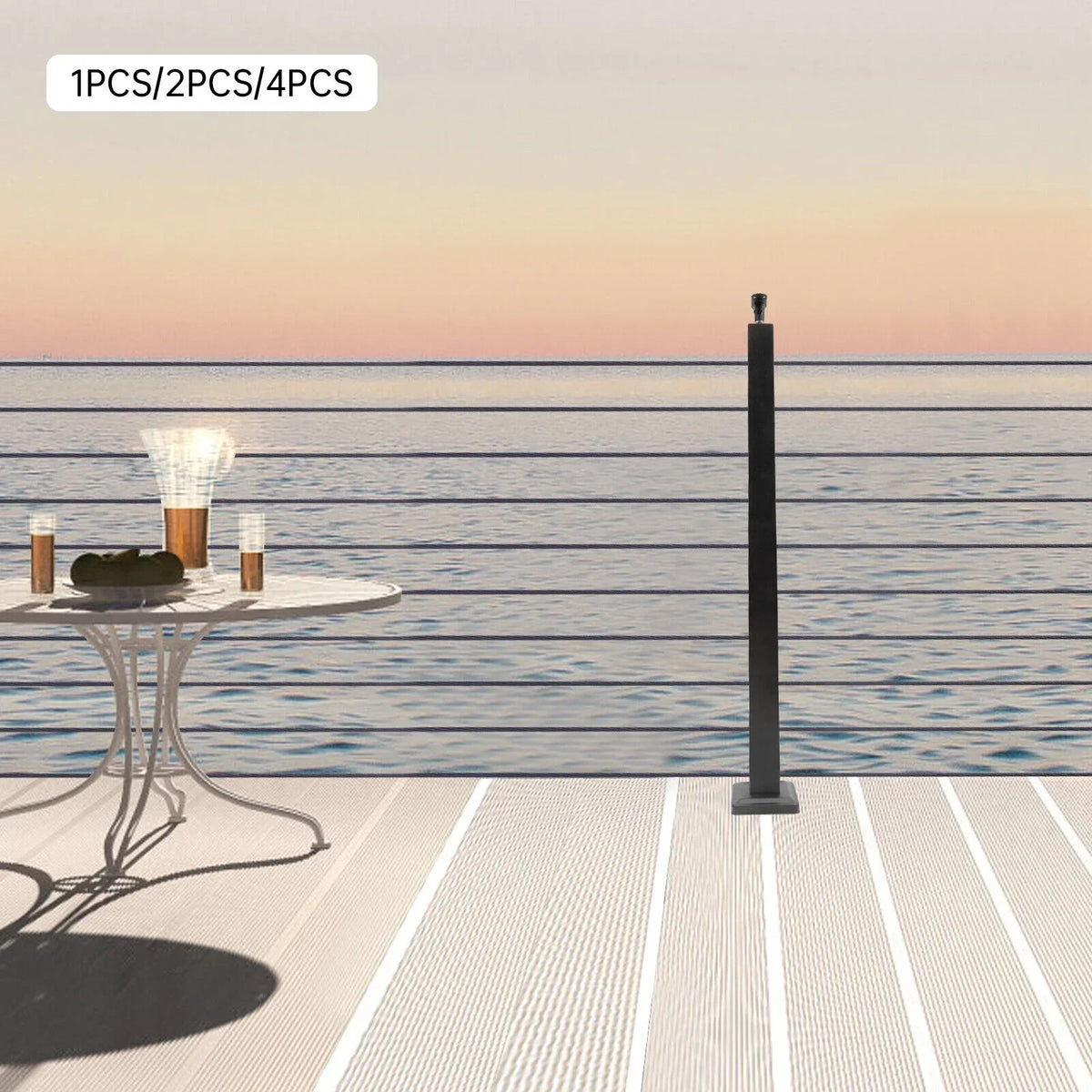 36"x2"x2" Cable Railing Post Adjustable Top Level drilled Post Level Line Post Top Mount Stainless Steel Black Finish Wood Concrete Level Deck