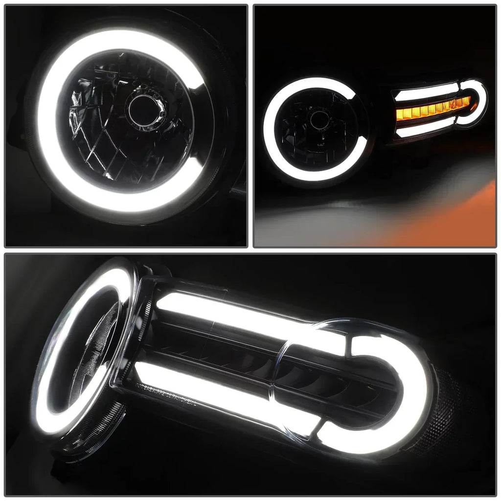 DNA Motoring HL-LB-FJC07-BK-CL1 For 2007 to 2014 Toyota FJ Cruiser Pair LED DRL+Sequential Turn Signal Front Bumper Headlight Corner Lamps Black/Clear 08 09 10 11 12 13